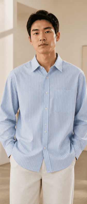 An Asian man wearing the garment