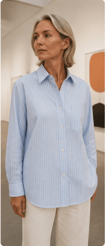 An older white woman wearing the garment